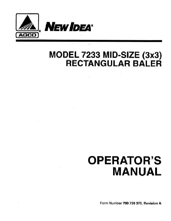 AGCO 7233 Big Square Baler Operator Manual 700726376A English 1 AGCO 7233 Big Square Baler Operator Manual 700726376A English