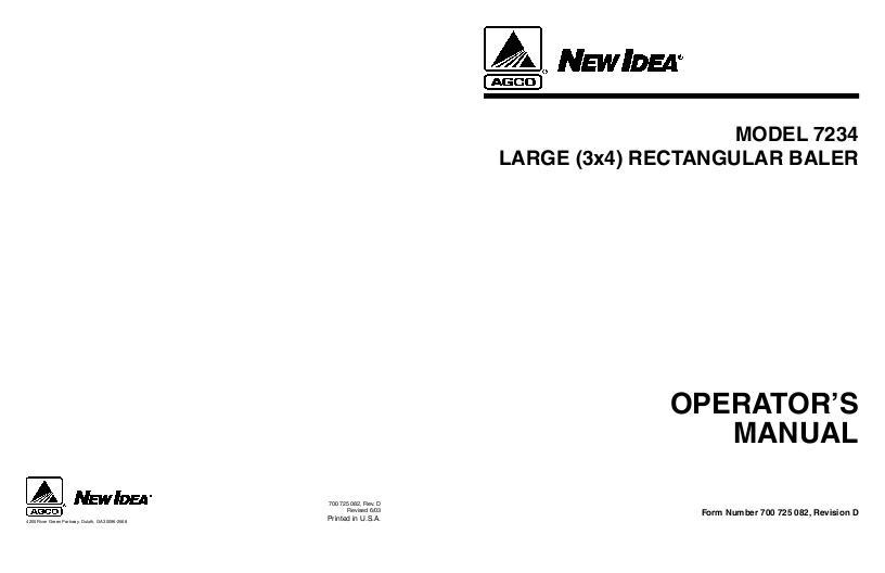 AGCO 7234 Big Square Baler Operator Manual 700725082D English 1 AGCO 7234 Big Square Baler Operator Manual 700725082D English