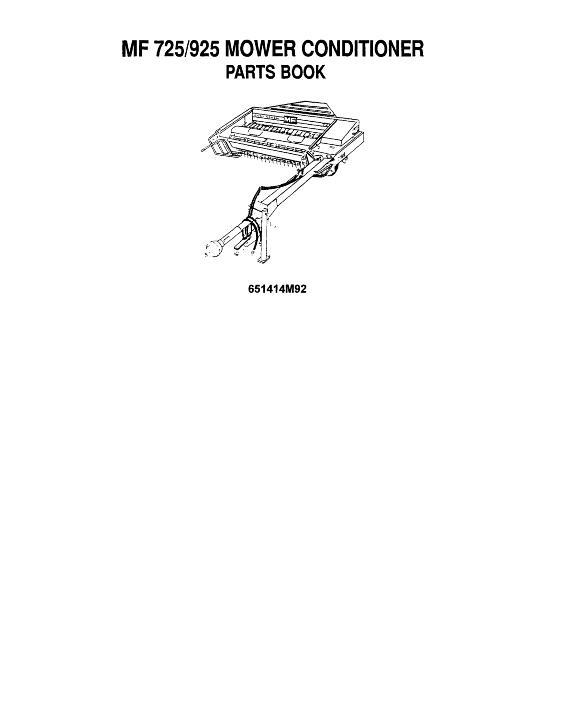 AGCO 725 925 Mower Conditioner Parts Book 651414M92 English 1 AGCO 725 925 Mower Conditioner Parts Book 651414M92 English