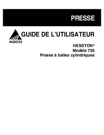 AGCO 730 Round Baler Operator Manual 700723144C French 1 AGCO 730 Round Baler Operator Manual 700723144C French