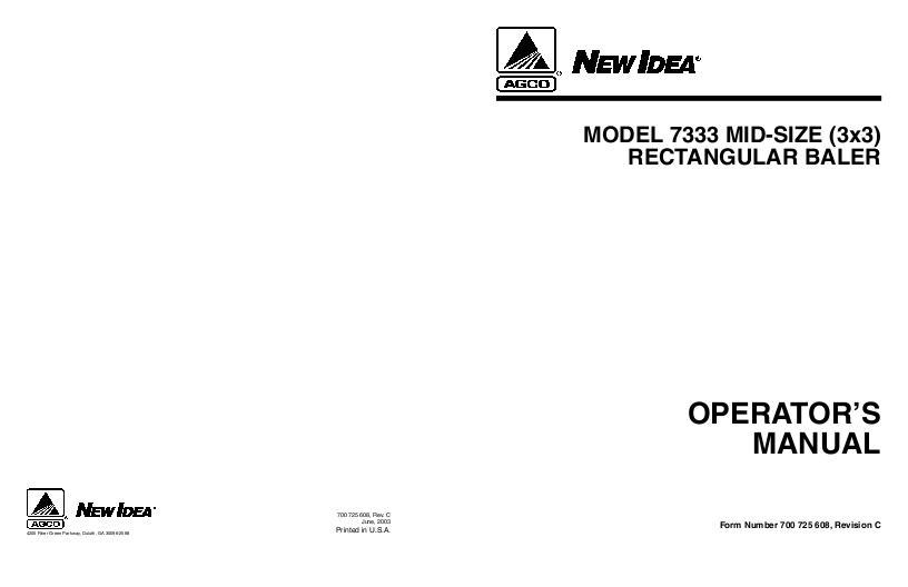 AGCO 7333 Baler (pre BC electronics) Operator Manual 700725608C English 1 AGCO 7333 Baler (pre BC electronics) Operator Manual 700725608C English