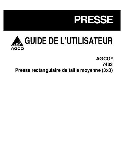 AGCO 7433 3 x 3 Operator Manual 700728670C French 1 AGCO 7433 3 x 3 Operator Manual 700728670C French