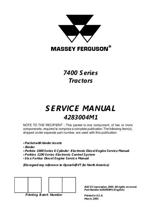 AGCO 7465 7475 7480 7485 7490 7495 Tractor (tier 2) (packet) Service Manual 4283004M1 English