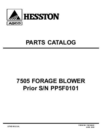 AGCO 7505 Forage Blower Dion (prior sn PP5F0101, 2001-03) Parts Book 79019360C English 1 AGCO 7505 Forage Blower Dion (prior sn PP5F0101, 2001-03) Parts Book 79019360C English