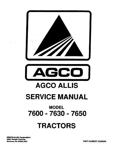 AGCO 7600 7630 7650 Tractor Service Manual 72200009 English
