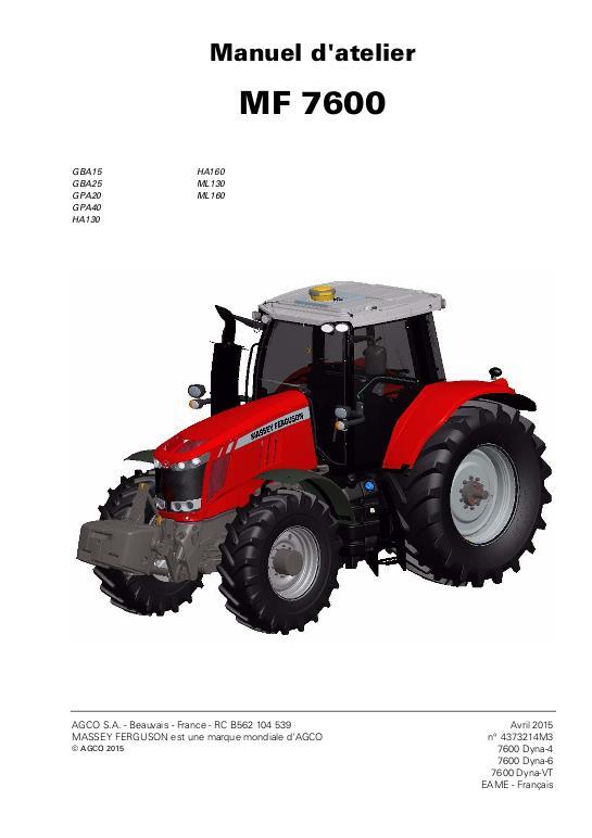 AGCO 7600 Series Tractor (tier 4i) (packet) Service Manual 4373214M3 French