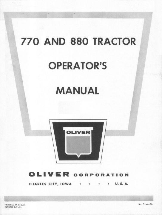 AGCO 770 880 Tractor Operator Manual S1-4-26 English 1 AGCO 770 880 Tractor Operator Manual S1-4-26 English