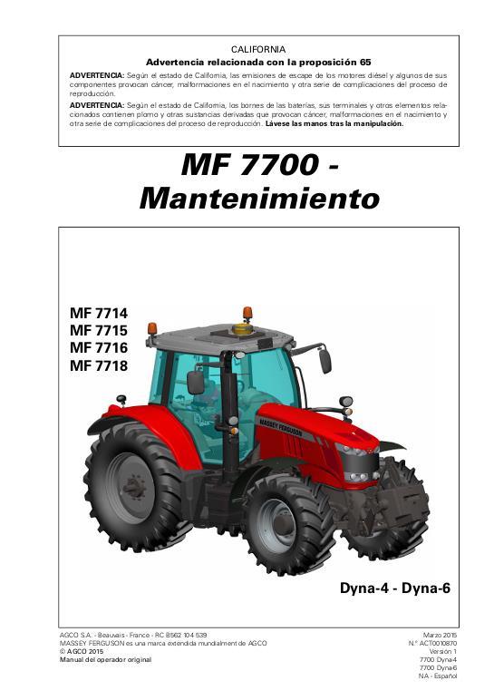 AGCO 7700 Series Tractor (Dyna-4 and Dyna-6, maintenance) Operator Manual ACT0010870 Spanish