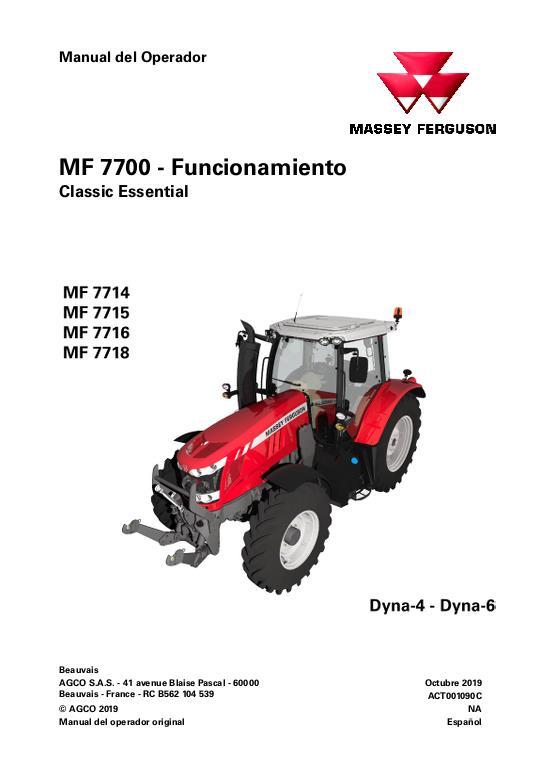 AGCO 7714 to 7718 Tractor (Dyna-4, Dyna-6, classic, operation) Operator Manual ACT001090C Spanish 1 AGCO 7714 to 7718 Tractor (Dyna-4, Dyna-6, classic, operation) Operator Manual ACT001090C Spanish