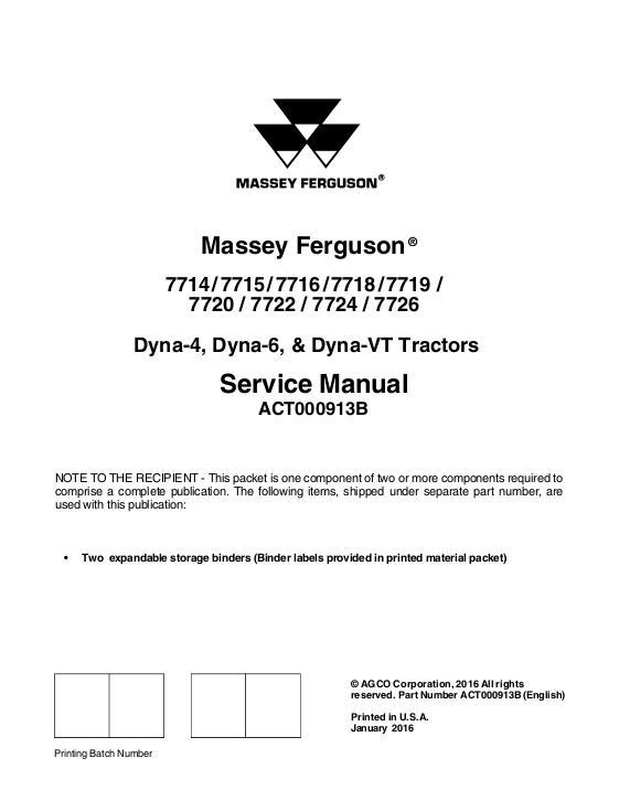 AGCO 7714 to 7726 Tractor (packet) Service Manual ACT000913B English