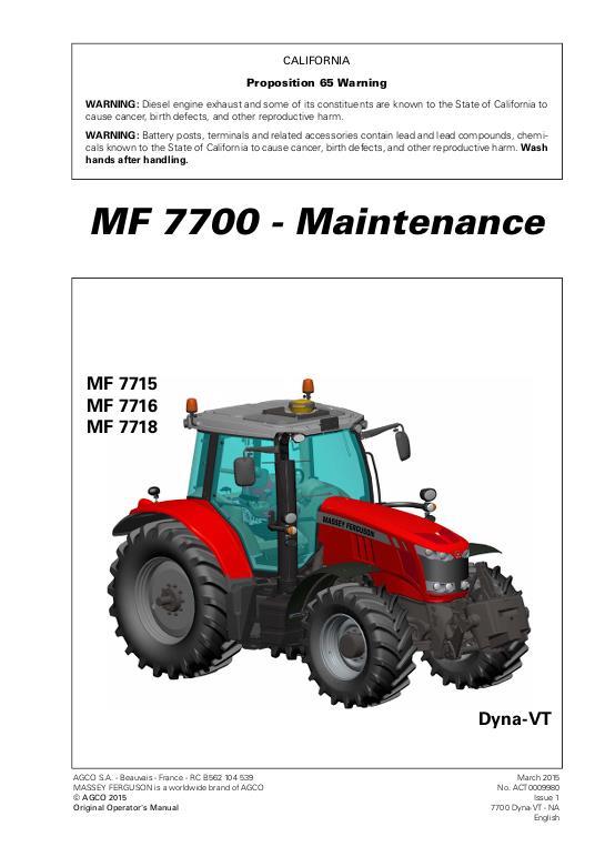 AGCO 7715 7716 7718 Tractor (Dyna-VT, maintenance) Operator Manual ACT0009980 English 1 AGCO 7715 7716 7718 Tractor (Dyna-VT, maintenance) Operator Manual ACT0009980 English