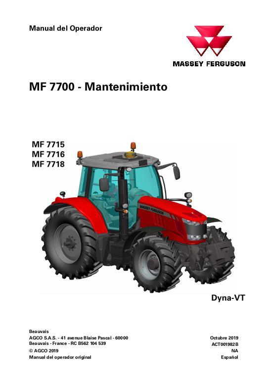 AGCO 7715 to 7718 Tractors (Dyna-VT, 600 hr, maintenance) Operator Manual ACT001982B Spanish 1 AGCO 7715 to 7718 Tractors (Dyna-VT, 600 hr, maintenance) Operator Manual ACT001982B Spanish