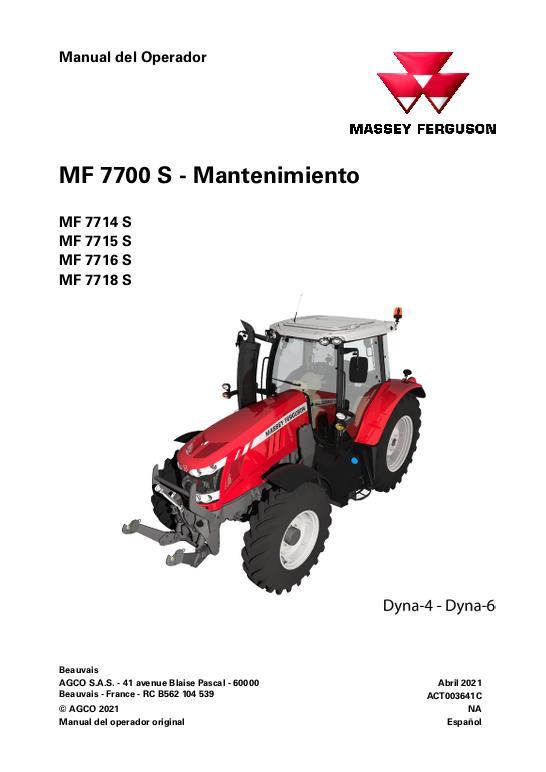 AGCO 7715S 7716S 7718S Tractor (Dyna-VT, maintenance) Operator Manual ACT003673C French 1 AGCO 7715S 7716S 7718S Tractor (Dyna-VT, maintenance) Operator Manual ACT003673C French