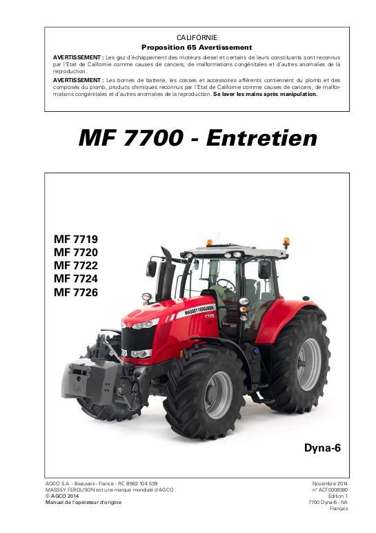 AGCO 7719 - 7726 Tractor (Dyna-6, maintenance) Operator Manual ACT0008380 French