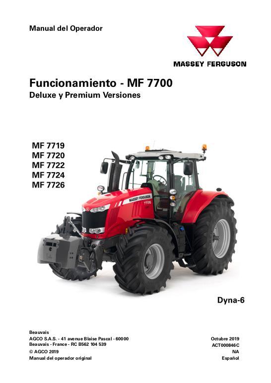 AGCO 7719 to 7726 Tractor (Dyna-6, deluxe premium, operation) Operator Manual ACT000846C Spanish 1 AGCO 7719 to 7726 Tractor (Dyna-6, deluxe premium, operation) Operator Manual ACT000846C Spanish
