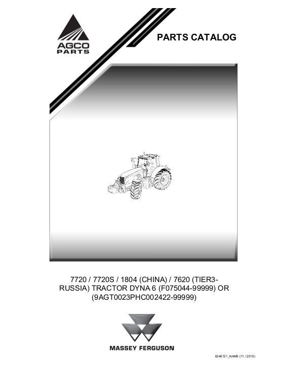 AGCO 7720 7720S 1804 (China) 7620 (tier 3) Tractor (Dyna-6) Parts Book 6246121M8 English