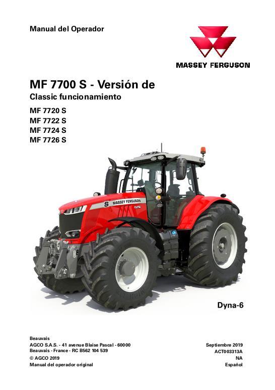 AGCO 7720S to 7726S Tractor (Dyna-6, classic, operation) Operator Manual ACT003313A Spanish 1 AGCO 7720S to 7726S Tractor (Dyna-6, classic, operation) Operator Manual ACT003313A Spanish