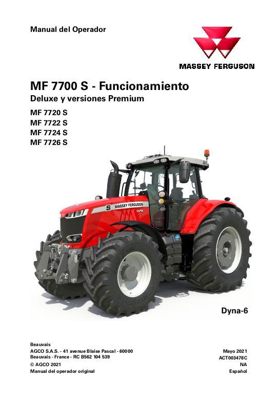 AGCO 7720S to 7726S Tractor (Dyna-6, deluxe and premium, operation) Operator Manual ACT003478C Spanish 1 AGCO 7720S to 7726S Tractor (Dyna-6, deluxe and premium, operation) Operator Manual ACT003478C Spanish