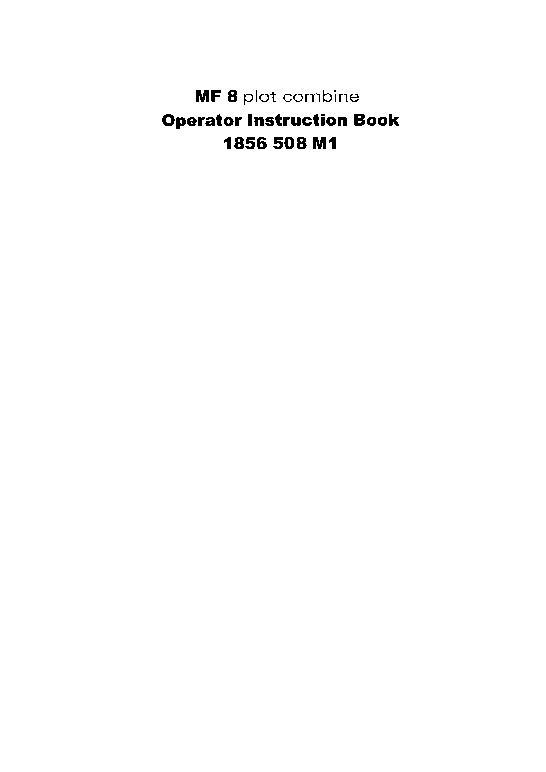 AGCO 8 Plot Combine (Sampo Rosenlew) Operator Manual 1856508M1 English 1 AGCO 8 Plot Combine (Sampo Rosenlew) Operator Manual 1856508M1 English