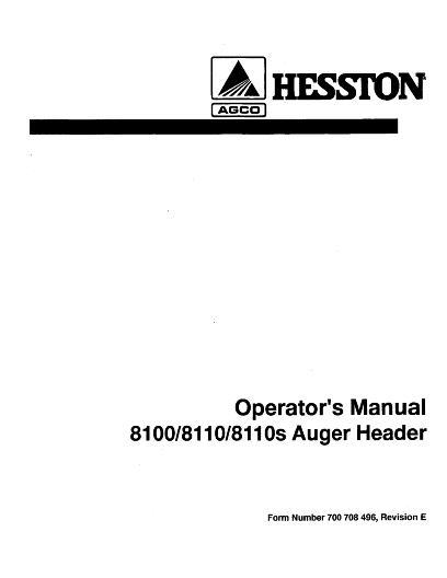 AGCO 8100 8110 8110S Auger Header (14 ft 16 ft) Operator Manual 700708496E English 1 AGCO 8100 8110 8110S Auger Header (14 ft 16 ft) Operator Manual 700708496E English