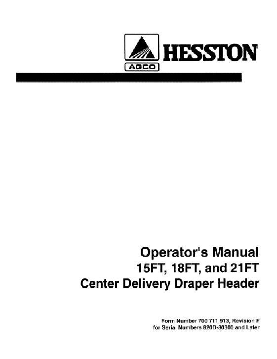 AGCO 8100 8200 8400 Draper Header (eff sn 820D-80300) Operator Manual 700711913F English