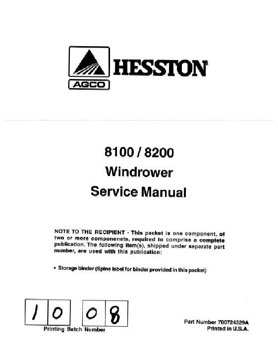 AGCO 8100 8200 Windrower Tractor and Header (packet) Service Manual 700724329A English