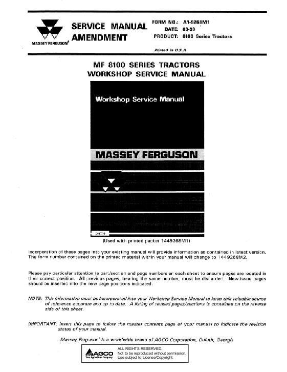 AGCO 8100 Series Tractor (M1 amendment) Service Manual A1-9268M1 English