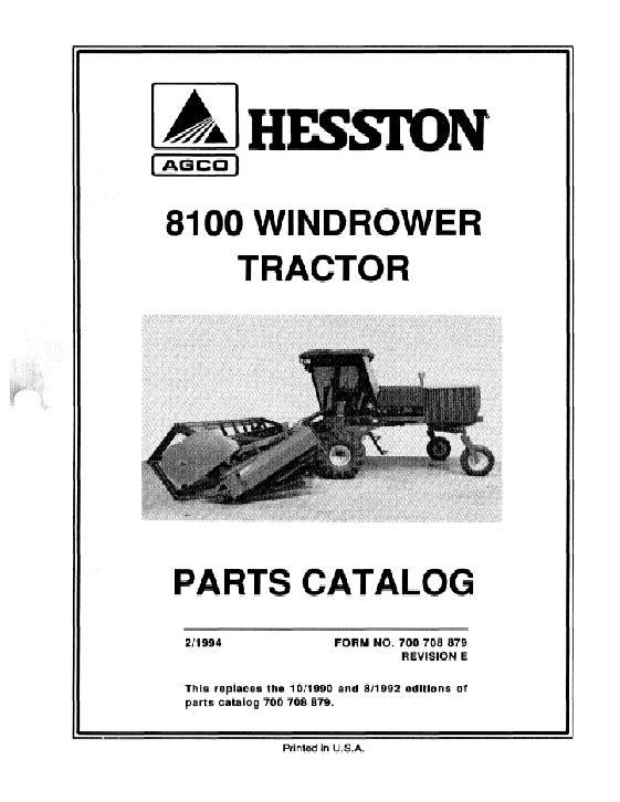 AGCO 8100 Windrower Tractor Parts Book 700708879E English 1 AGCO 8100 Windrower Tractor Parts Book 700708879E English