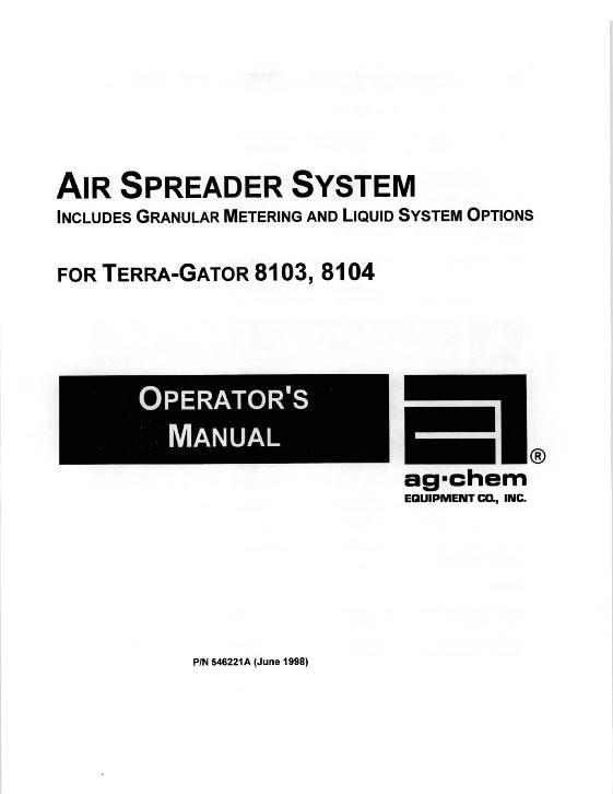 AGCO 8103 8104 Air Spreader TerraGator (system, 1999) Operator Manual AG546221 English