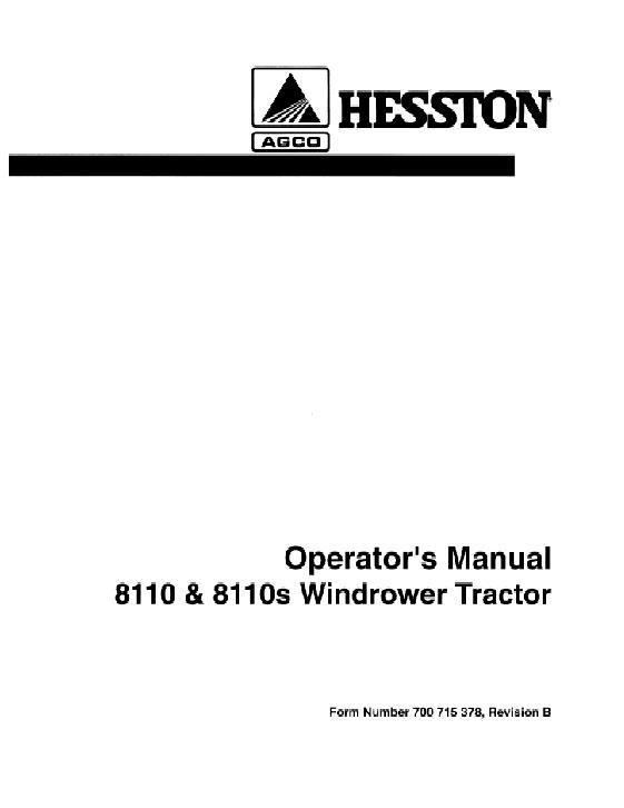 AGCO 8110 8110S Windrower Tractor Operator Manual 700715378B English 1 AGCO 8110 8110S Windrower Tractor Operator Manual 700715378B English