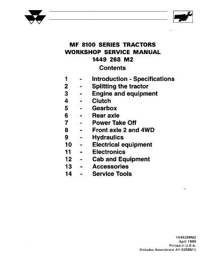AGCO 8120 8140 8150 8160 Tractor (packet) Service Manual 1449268M2 English