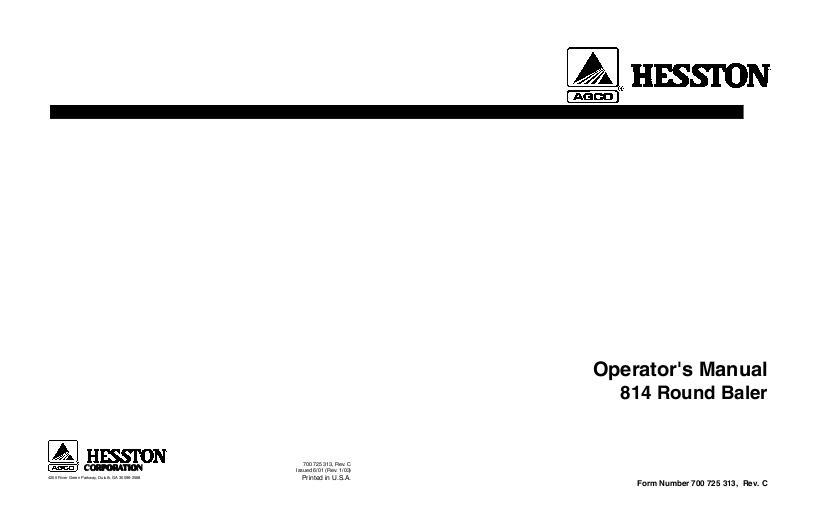 AGCO 814 Round Baler Operator Manual 700725313C English 1 AGCO 814 Round Baler Operator Manual 700725313C English
