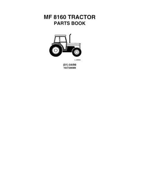 AGCO 8160 Tractor Parts Book 1637286M8 Multiple 1 AGCO 8160 Tractor Parts Book 1637286M8 Multiple