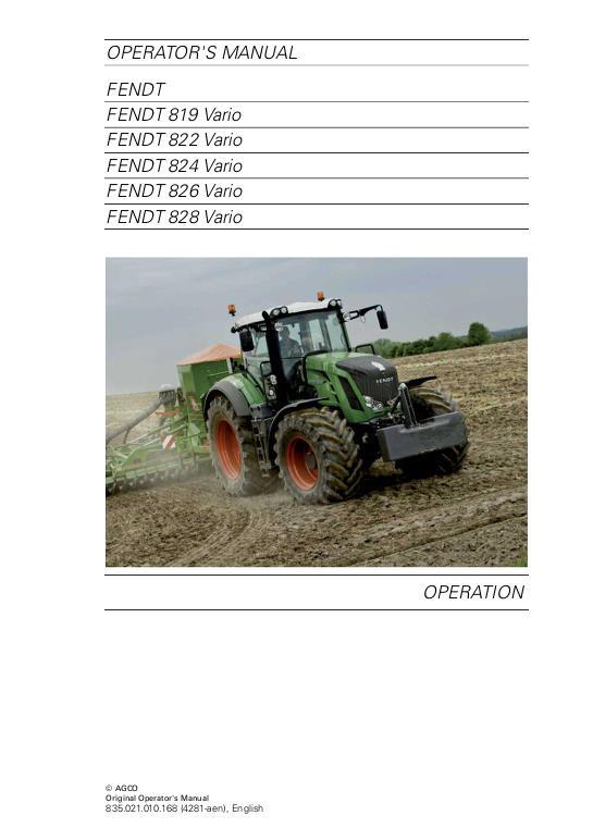AGCO 819 822 824 826 828 Tractor (No Am, com 3b, operation) Operator Manual 72616036 English