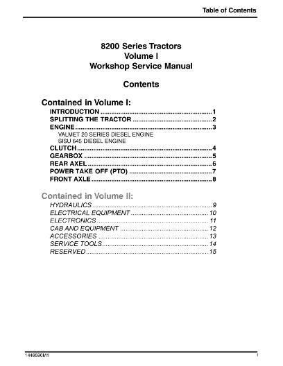 AGCO 8200 Series Tractor, Volume 1 (packet) Service Manual 1449590M1 English