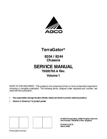 AGCO 8204 8244 TerraGator (chassis) (packet) Service Manual 79028766A English