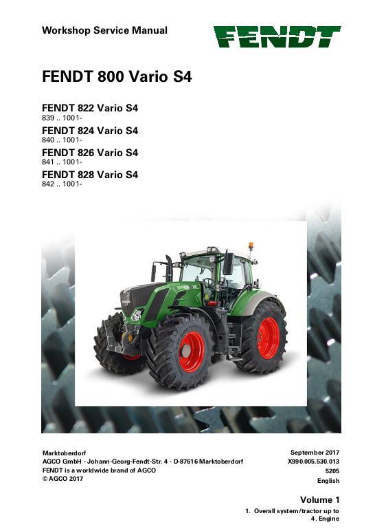 AGCO 822 824 826 828 Tractor (S4, tier 4, less No Am schematics) Service Manual 72655398 English