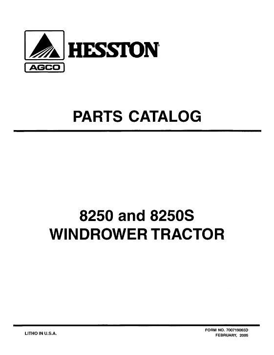 AGCO 8250 8250S Windrower Tractor Parts Book 700719065D English 1 AGCO 8250 8250S Windrower Tractor Parts Book 700719065D English