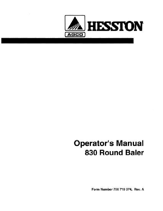 AGCO 830 Round Baler Operator Manual 700719374A English 1 AGCO 830 Round Baler Operator Manual 700719374A English