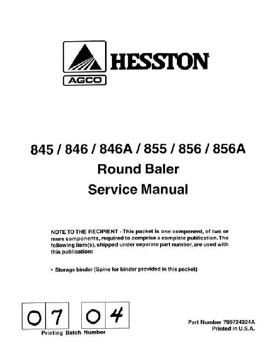 AGCO 845 846 846A 855 856 856A Round Baler (packet) Service Manual 700724324A English