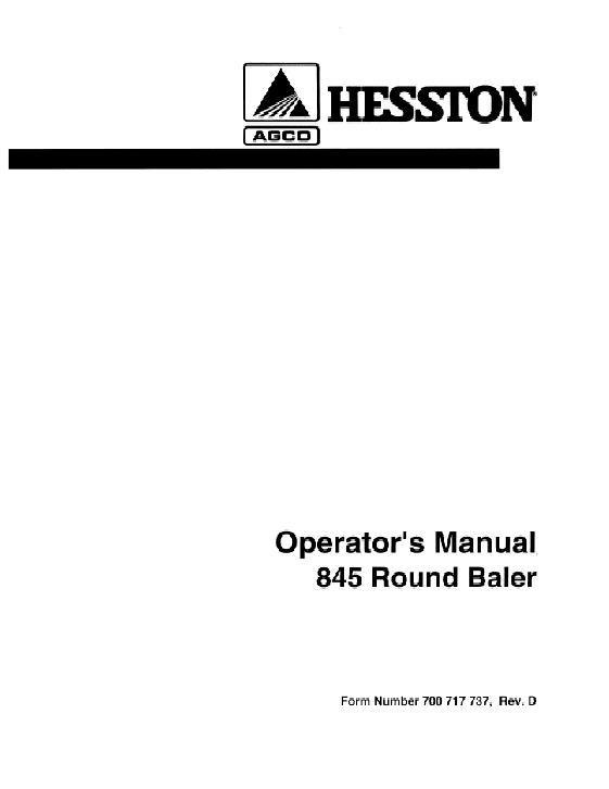 AGCO 845 Round Baler Operator Manual 700717737D English 1 AGCO 845 Round Baler Operator Manual 700717737D English