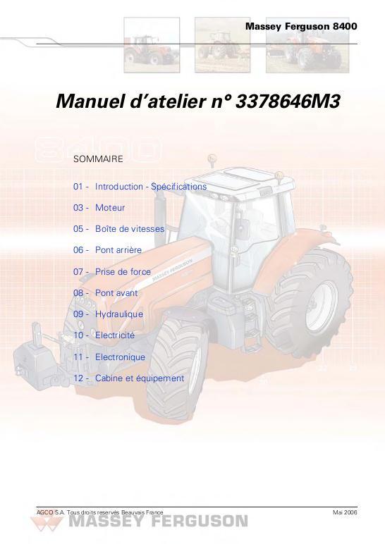 AGCO 8450 8460 8470 8480 Tractor Service Manual 3378646M3 French