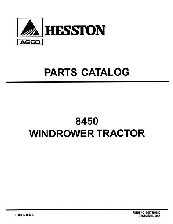 AGCO 8450 Windrower Tractor Parts Book 700715918D English 1 AGCO 8450 Windrower Tractor Parts Book 700715918D English