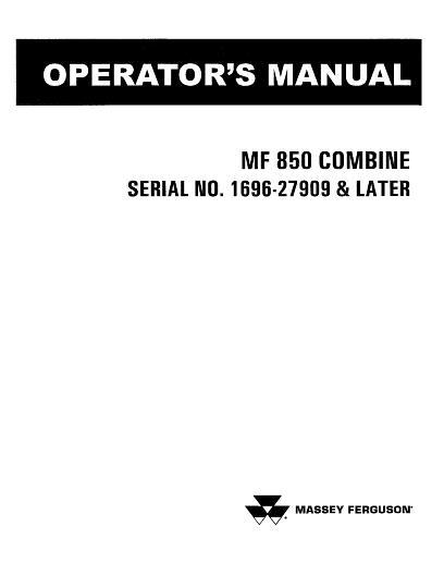 AGCO 850 Combine (eff sn 27909) Operator Manual 1449182M1 English 1 AGCO 850 Combine (eff sn 27909) Operator Manual 1449182M1 English