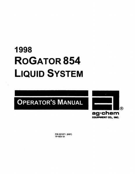 AGCO 854 RoGator (liquid system, 1998) Operator Manual AG521571A English