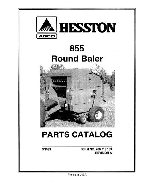AGCO 855 855A Round Baler (class 3, 5 x 5) Parts Book 700719189A English