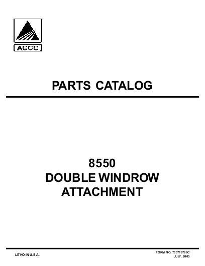 AGCO 8550 8550S Windrower (Double Windrower Attachment) Parts Book 700719766C English