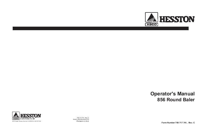 AGCO 856 Round Baler (Class 3, 5 x 6) Operator Manual 700717741C English