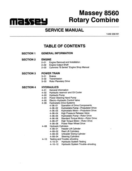 AGCO 8560 Combine (packet) Service Manual 1449208M1 English