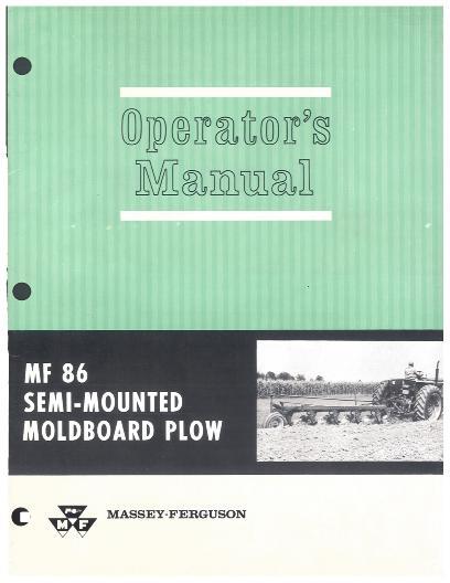 AGCO 86 Moldboard Plow (semi-mounted) Operator Manual 690597M1 English